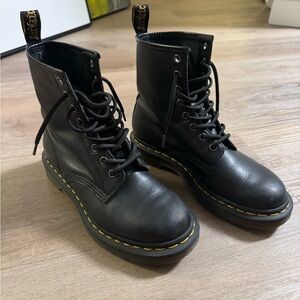Dr. Martens Black Combat Boots with Yellow Stitching
